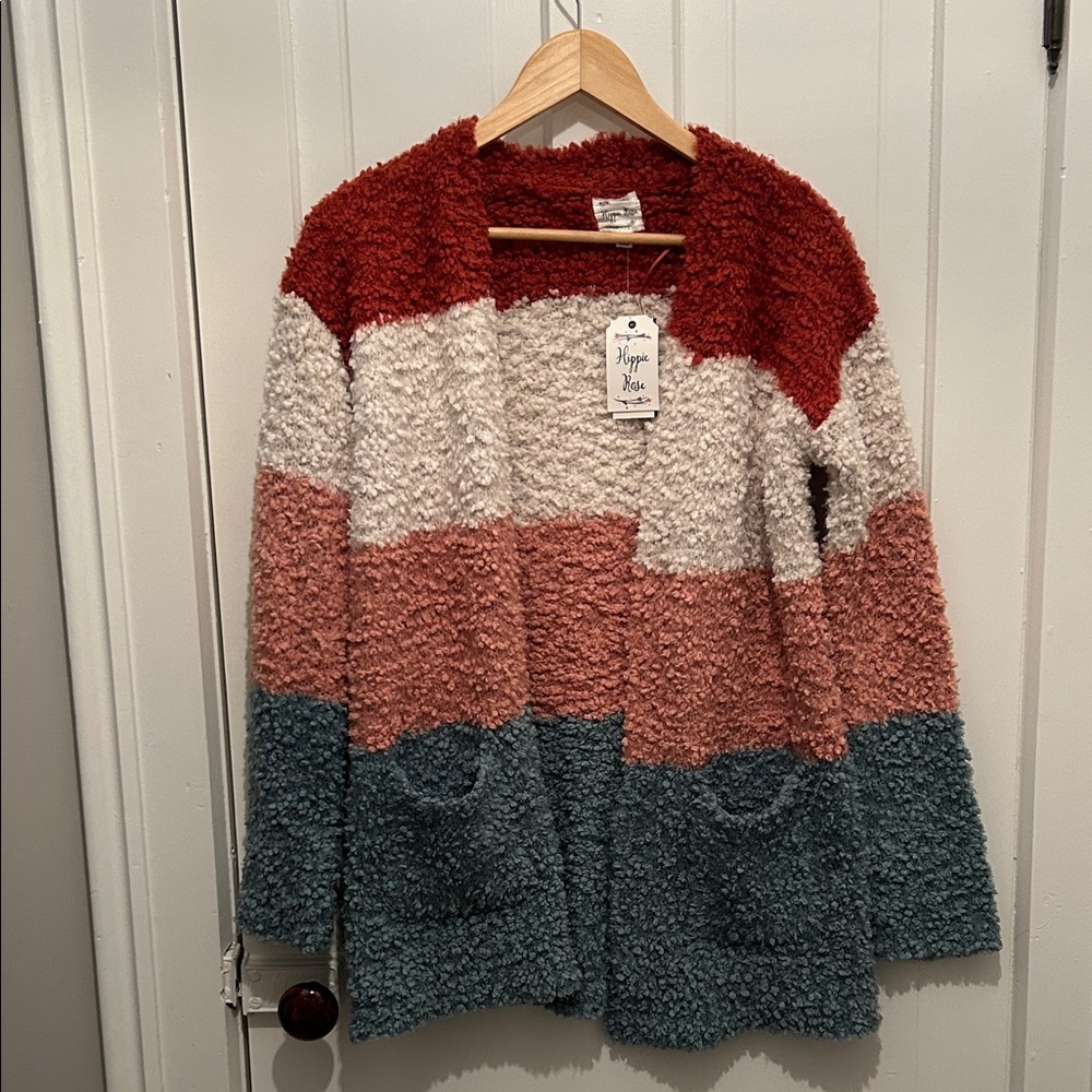 Hippie Rose Red and Cream Textured Cardigan